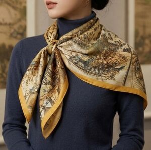 NWT "Along the River During the Qingming Festival" Satin Scarf Head Wrap 35"